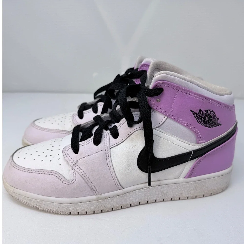 Nike Air Jordan 1 Mid Kids Purple White Black Sneakers BQ6472-504